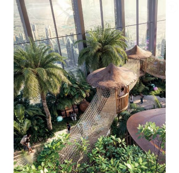 Prédio em Dubai onde Vini Jr. comprou cobertura traz uma floresta interna de 447 metros, a mais alta do mundo