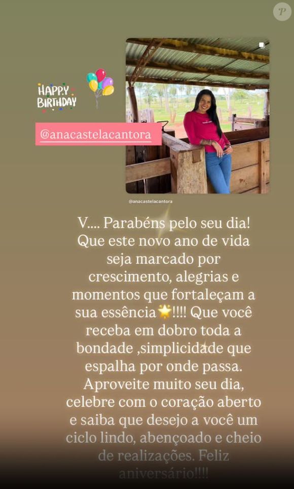 Poliana Rocha chamou Ana Castela de 'V' ao desejar feliz aniversário para a cantora