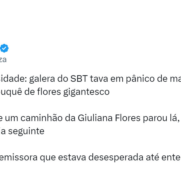 ‘Galera do SBT tava em pânico. A última vez que um caminhão da Giuliana Flores parou lá, teve demissão em massa no dia seguinte’, relatou o jornalista Rick Souza no X