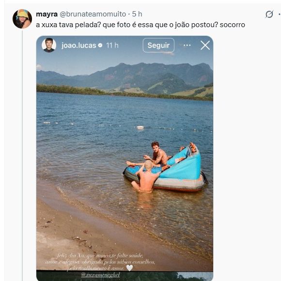 Internauta questionou post de João Lucas com Xuxa em aniversário da apresentadora