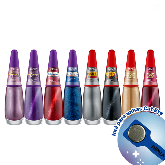 A nova coleção da Impala resgata a nostalgia do Disney Channel com oito esmaltes inspirados em High School Musical, Camp Rock, Hannah Montana e Feiticeiros de Waverly Place, unindo acabamentos cat eye, metalizado e glitter
