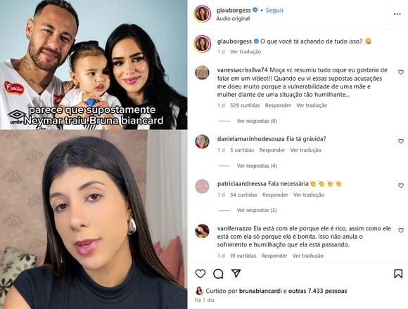 Bruna Biancardi curtiu um post que lamentava a torcida pelo 'erro' de Neymar