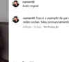 Em resposta, Guilherme Namentti negou as acusações e publicou um vídeo do pai fumando, questionando o exemplo que ele dá. "Esse é o exemplo de pai que me chamou de drogado nas redes sociais. Meu pronunciamento virá", disparou.