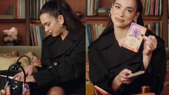 Dua Lipa tem uma bolsa nada básica: hoje aos 31 anos, diva pop carrega molho de pimenta, cartas de tarô, livros e até canudos para cantar; veja +30 itens inusitados