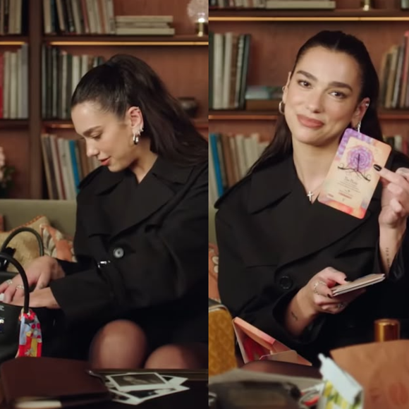 Dua Lipa tem uma bolsa nada básica: hoje aos 31 anos, diva pop carrega molho de pimenta, cartas de tarô, livros e até canudos para cantar; veja +30 itens inusitados