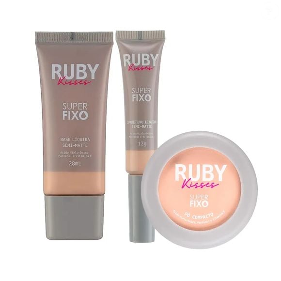 12. Kit Base + Corretivo + Pó Super Fixo (Ruby Kisses) | R$ 105,29
Linha com ácido hialurônico, pantenol e vitamina E para maquiagem com acabamento semi matte e efeito natural.