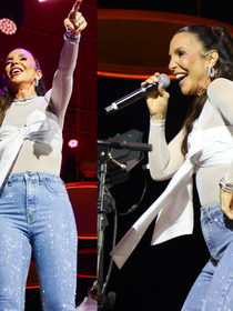 Ivete Sangalo aposta em calça jeans com strass e blusa transparente de gola alta em show no Rio; encontrei na Shein as peças para você copiar esse visual da cantora baiana