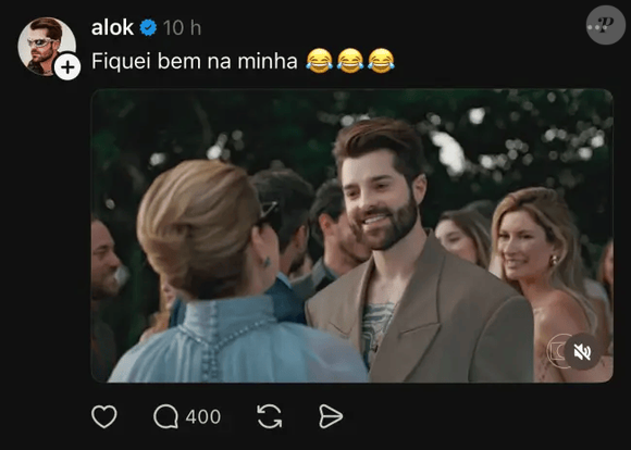 Alok reage com bom humor após cantada da personagem de Débora Bloch em cena da Globo