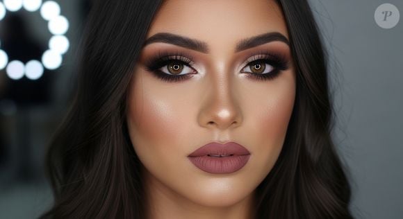 9. Contorno e Iluminação Esculpidos

Prompt: "Crie retrato com contorno bem marcado abaixo das maçãs do rosto e na linha da mandíbula, iluminador intenso no arco do cupido e ponte do nariz, sombras em marrom e nude esfumadas, cílios curvados longos, lábios malva matte. Fundo de estúdio levemente desfocado."