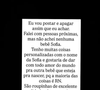 Por meio de seu perfil no Instagram, Lexa deixou um recado, dizendo que ia doar os itens personalizados com o nome de Sofia.