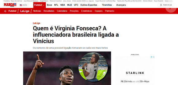 O Marca fez uma matéria, neste domingo (05), com a manchete ‘Quem é Virginia Fonseca? A influenciadora brasileira ligada a Vinícius’