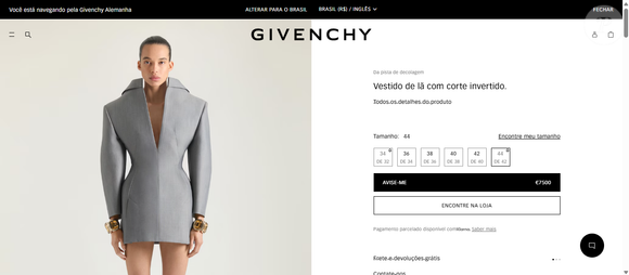 Vestido de Grazi Massafera está disponível no site oficial da Givenchy por 7.500 euros, o equivalente a R$ 46,4 mil na cotação atual