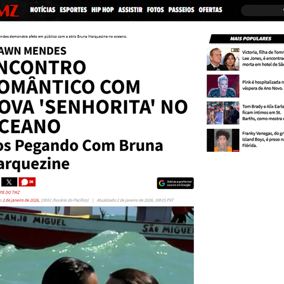 'Nova señorita': TMZ crava namoro de Shawn Mendes com Bruna Marquezine