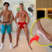 Nem os músculos, nem o cabelo: pé de Cristiano Ronaldo rouba a cena em foto do jogador com filho mais velho por detalhe curioso