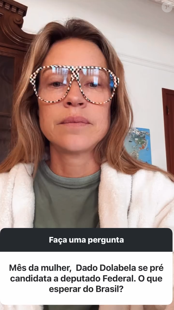 Luana Piovani entrou no assunto em conversa com um seguidor do Instagram: ‘Mês da Mulher, Dado Dolabella é pré-candidato a deputado federal. O que esperar do Brasil’
