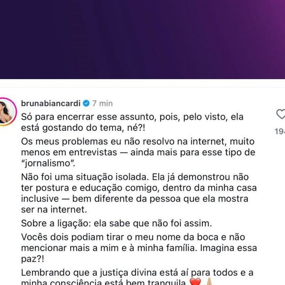 Bruna Biancardi criticou exposição da influenciadora em entrevistas e disparou contra 'esse tipo de jornalismo'