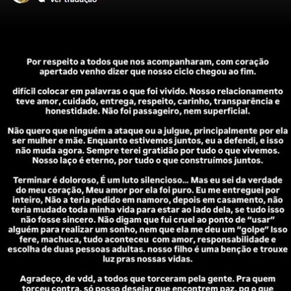 MC Daniel publicou um texto em sua rede social explicando a decisão de se separar de Lorena Maria