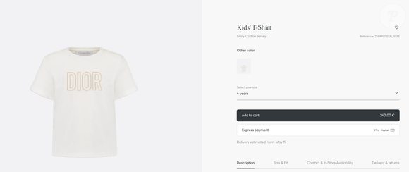 Bruna Biancardi escolheu para as filhas uma t-shirt infantil da Dior que custa 240 euros, o equivalente a R$ 1418,44 na cotação atual
