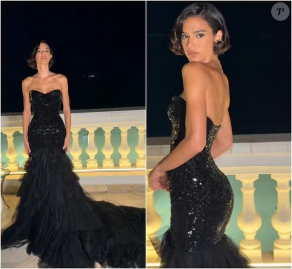 Dentro do evento, Bruna Marquezine trocou de look para um vestido preto Gucci com muito brilho e saia longa