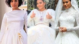 Quatro vestidos de noiva em menos de uma semana! Em 'Vale Tudo', Bella Campos vai usar vários modelos diferentes da peça; veja fotos