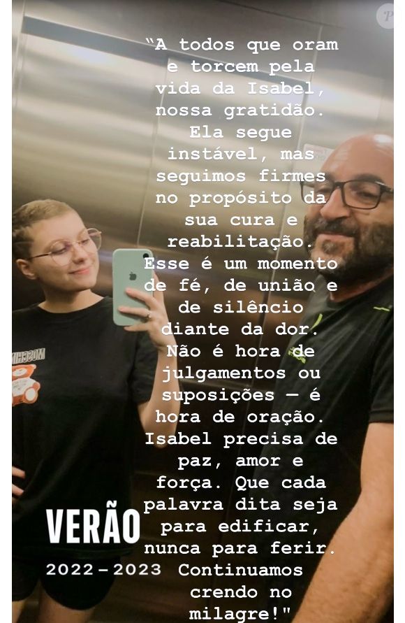 Isabel Veloso teve o estado de saúde atualizado pelo pai em 21 de dezembro de 2025