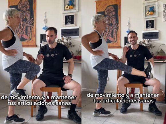 Em seguida, suba uma das pernas em uma cadeira, estendendo-o e flexionando-o várias vezes