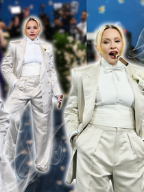 Após 7 anos, Madonna retorna ao tapete do Met Gala 2025 de terninho branco e fumando charuto: ‘Rainha da p*rra toda’