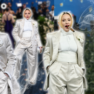 Após 7 anos, Madonna retorna ao tapete do Met Gala 2025 de terninho branco e fumando charuto: ‘Rainha da p*rra toda’