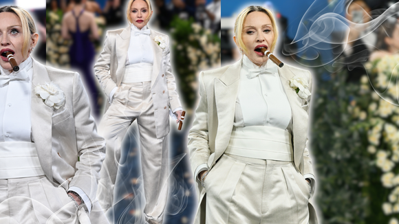 Após 7 anos, Madonna retorna ao tapete do Met Gala 2025 de terninho branco e fumando charuto: ‘Rainha da p*rra toda’