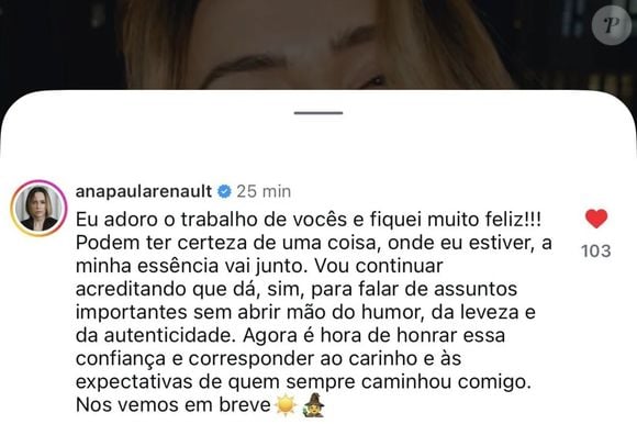'Podem ter certeza de uma coisa, onde eu estiver, a minha essência vai junto.' A declaração de Ana Paula Renault marcou o anúncio de seu contrato com a TV Globo e animou os fãs da campeã do BBB26