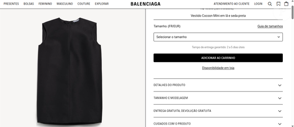 Vestido da Balenciaga usado por Camila Queiroz está disponível por R$ 13.500 no site oficial da grife