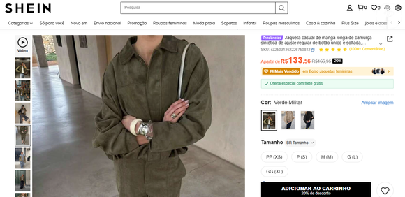 Jaqueta de camurça Shein idêntica à Zara