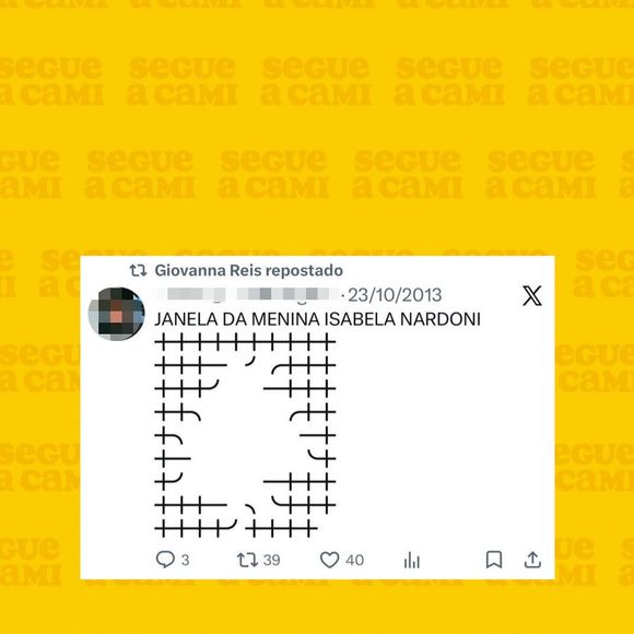Giovanna Reis ironizou a morte de Isabelle Nardoni em uma postagem antiga do Twitter, atual X, em 2013