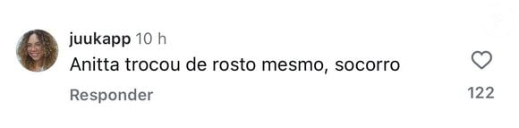 Uma usuária disse que 'Anitta trocou de rosto mesmo', na foto publicada por Sofia Vergara.