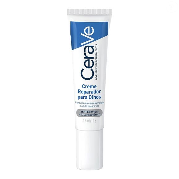 O profissional indicada o Creme Reparador para Olhos da CeraVe, produto cuja fórmula contém três ceramidas essenciais e ácido hialurônico, ingredientes que ajudam a suavizar a aparência de olheiras e bolsas, deixando a pele mais luminosa e uniforme