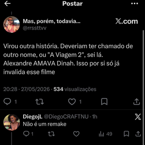 'Alexandre amava Diná. Isso por si só já invalida esse filme': internauta detona mudança no comportamento de personagem em 'A Viagem'