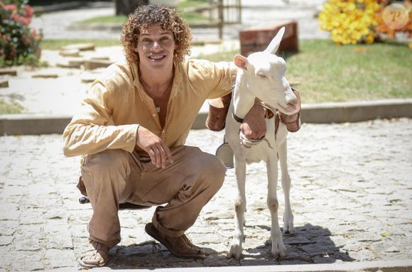 Ariana, a cabra, e Candinho (José Loreto) em 'Flor do Caribe'