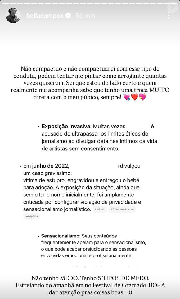 Bella Campos detona portal Léo Dias, sem citar nomes, usando Chat GPT para relembrar caso polêmico envolvendo Klara Castanho