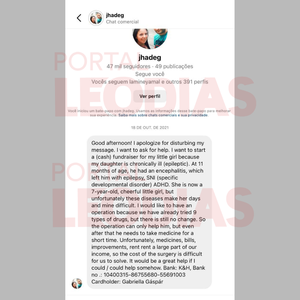 Print de 2021 mostra que Gabrielle entrou em contato com Neymar pela primeira vez sem citar qualquer questão envolvendo paternidade