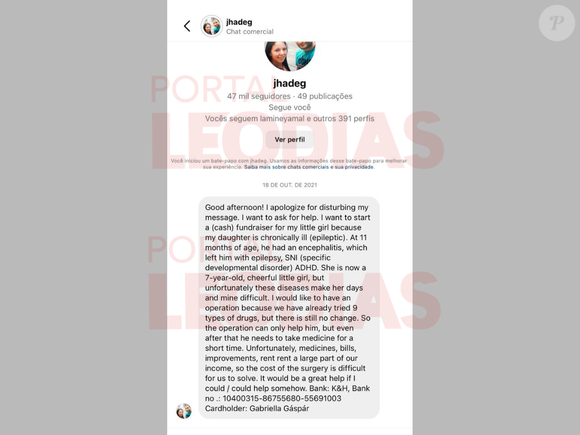 Print de 2021 mostra que Gabrielle entrou em contato com Neymar pela primeira vez sem citar qualquer questão envolvendo paternidade