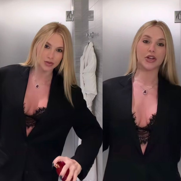 Com decote profundo e lingerie à mostra, Virgínia Fonseca elege look all black sofisticado nos EUA