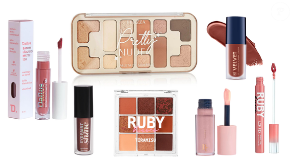 Entre os destaques estão a Paleta de Sombra Pretty Nude, da Fenzza; o BT Velvet 2x1 e o BT Glaze, de Bruna Tavares; a Sombra Líquida Eye Paint Shine e o Batom Líquido Matte 12 Horas, da Dailus; a Paleta Sweets Collection Tiramisu e o Lip Fix Glossy Tint, da Ruby Kisses.