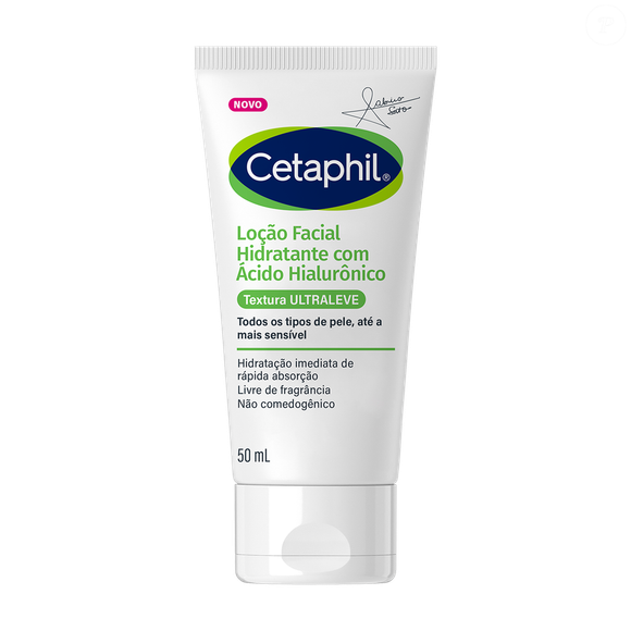 Entre as opções apresentadas está a Cetaphil Loção Facial Hidratante com Ácido Hialurônico 50 ml, desenvolvida em parceria com a apresentadora Sabrina Sato. O produto conta com o ácido hialurônico Hyacare 50, descrito pela marca como um ingrediente de pequenas partículas que penetram profundamente na pele