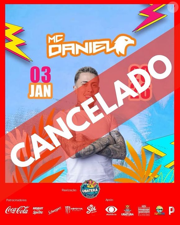 O Festival de Verão em Ubatuba também cancelou o show de MC Daniel