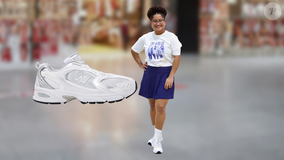 Esse tênis New Balance branco e cinza usado por Tia Milena em aerolook é o toque de conforto e elegância que toda mulher precisa para viajar com estilo