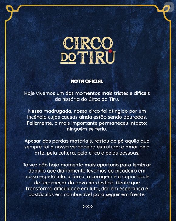 Circo do Tiru é atingido por incêndio e equipe de Tirullipa se manifesta: 'um dos momentos mais tristes e difíceis'