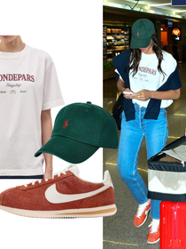 Tênis Nike vermelho, jeans reto e T-shirt da marca de Sasha Meneghel: um raio-x do aerolook de Bruna Marquezine em viagem com Shawn Mendes; teve até 'publi' gratuito para amiga