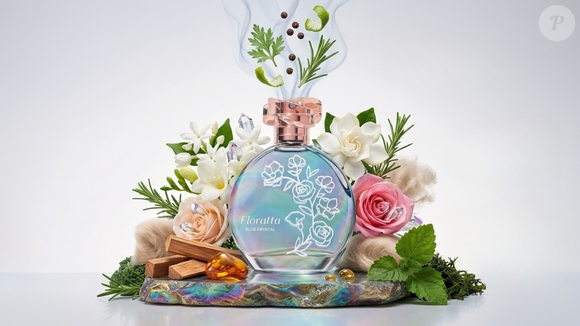 O coração do novo Floratta Blue Crystal reúne o Acorde Crystal Flower, alecrim, musk, jasmim, gardênia, frésia e rosa, reforçando a proposta floral e feminina do perfume