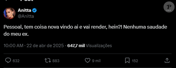 Anitta brincou sobre polêmica com 'ex' em tweet que fazia referência à campanha publicitária
