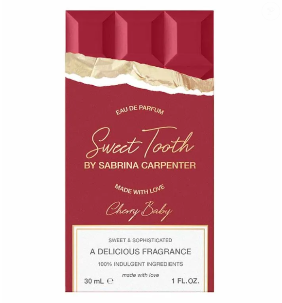 Perfume Sweet Tooth Cherry Baby, da Sabrina Carpenter, traz a combinação irresistível de cereja, maçãs glaceadas, além de flor de peônia e orquídea de baunilha.